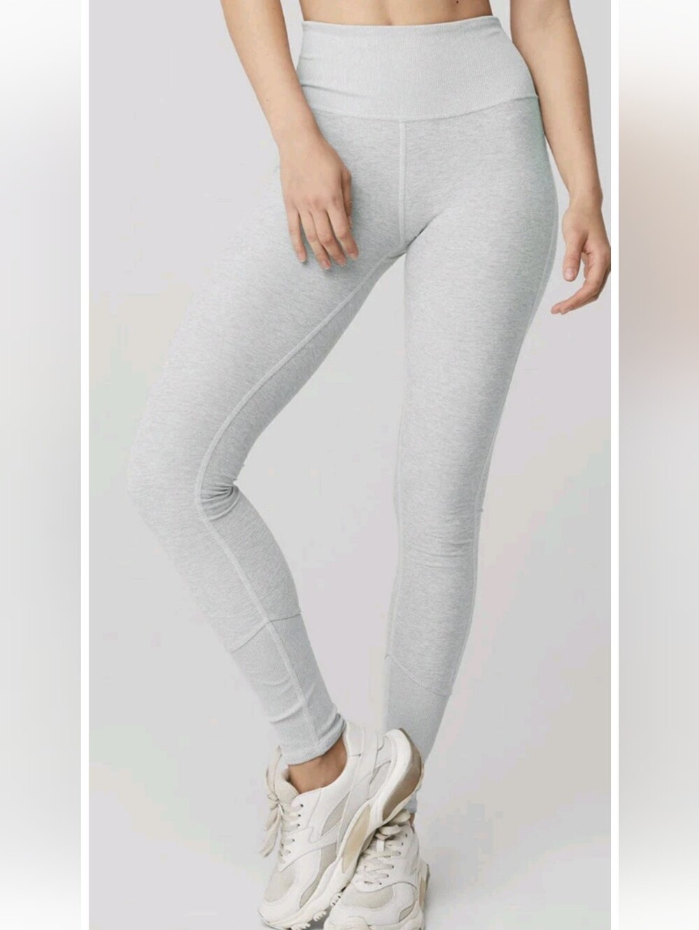 Alo Yoga Womens XS Gray Hi-Rise Regular Fit Rib Banded Leggings alosoft